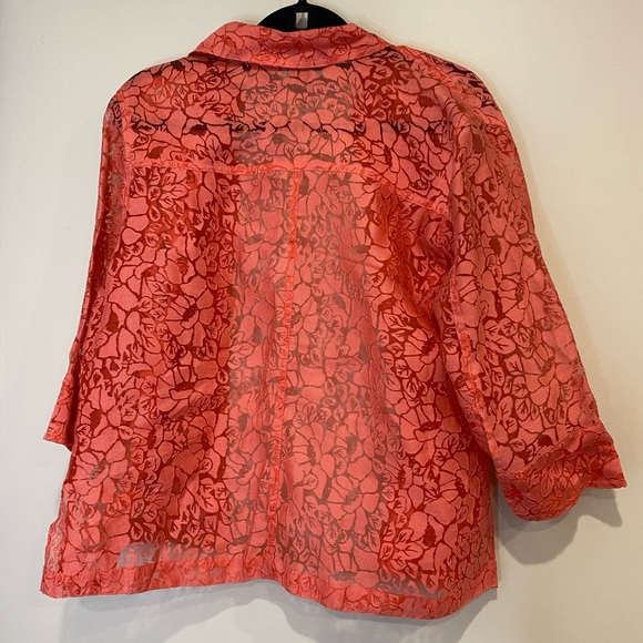 VTG Y2K Sheer Coral Pink Floral Button-Up Top - Picture 5 of 6